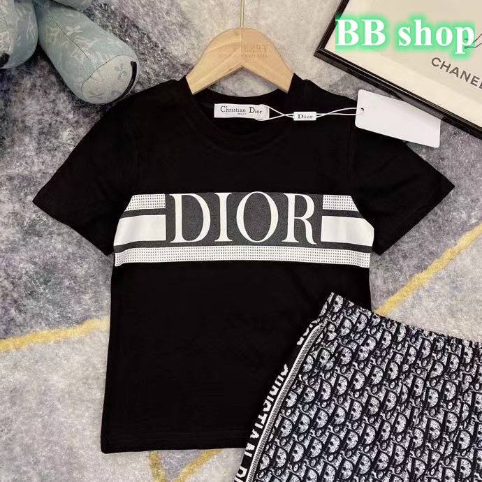 Dior Set Đồ 2 Món Gồm Áo Thun Tay Ngắn + Quần Ngắn Thời Trang Cho Bé Trai Và Bé Gái