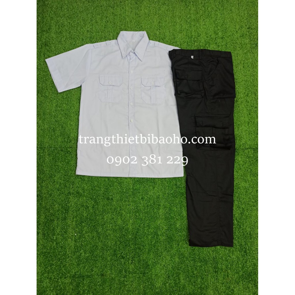 Quần bảo vệ đen túi hộp 6 túi kèm áo bảo vệ trắng cộc tay - đủ size