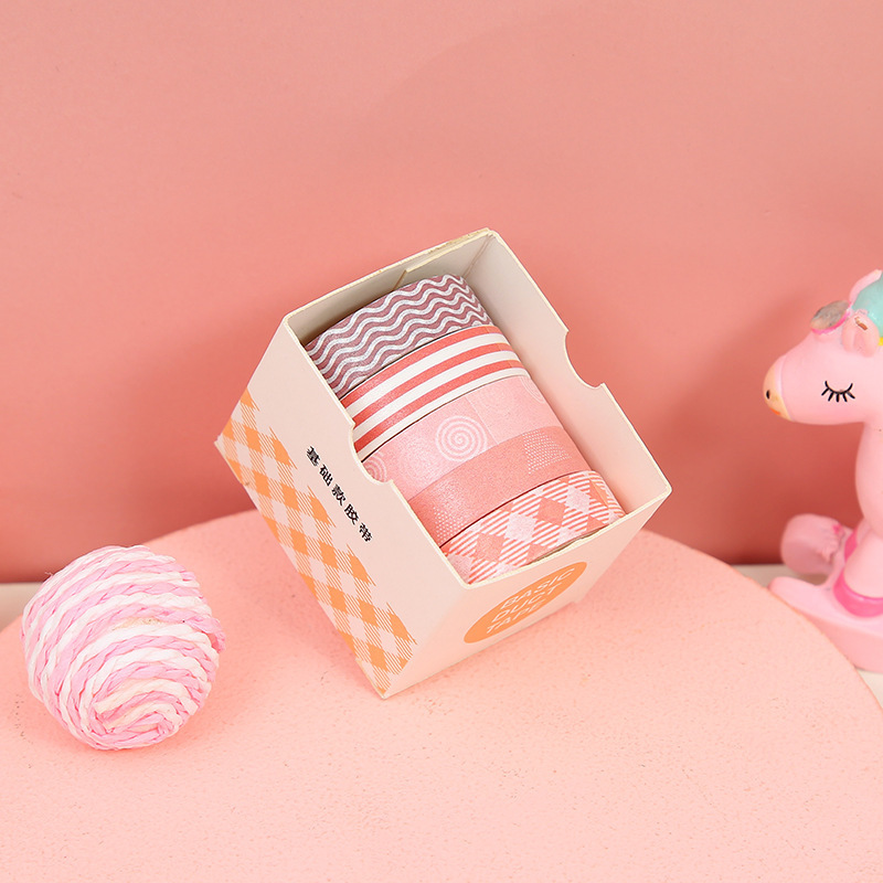 Hộp 5 cuộn băng dính washi RUIXIANG họa tiết hình học đơn giản trang trí sổ tay thủ công