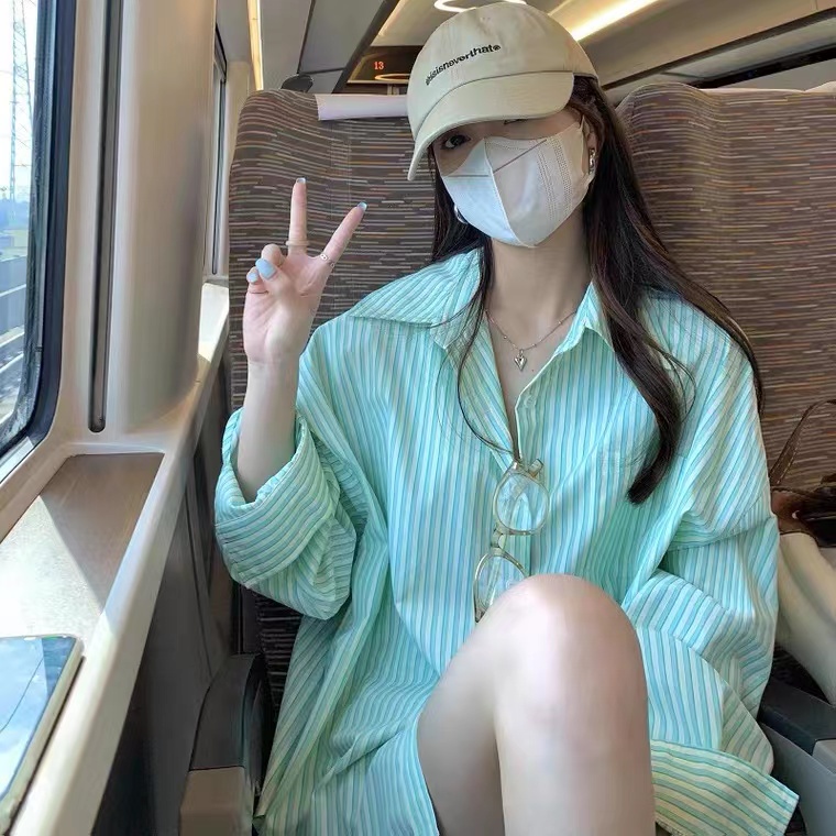 Áo sơ mi SUXI dài tay họa tiết kẻ sọc trẻ trung thanh lịch dành cho nữ