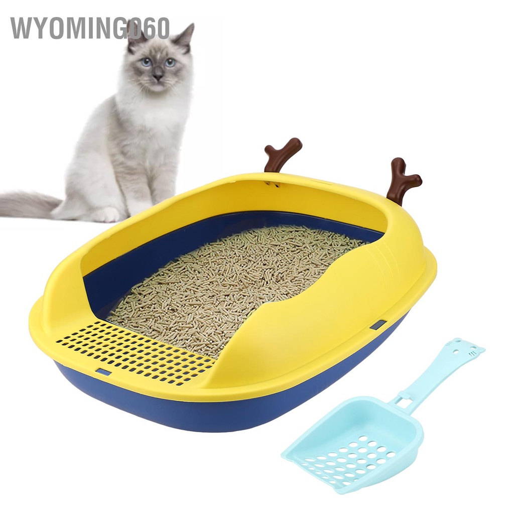 [Hàng Sẵn] Hộp lót chuồng cho mèo Splash Proof Semi kèm theo không gian lớn Nhà vệ sinh con có xẻng dành chó Hamster Chó nhỏ【Wyoming060】