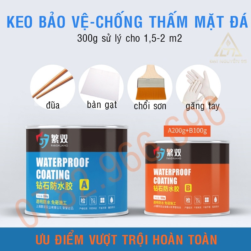 Keo chống thấm 2 thành phần trong suốt [CHỐNG THẤM SÀN ĐÁ] sử lý chống thấm mặt sàn nhà vệ sinh, quét bảo vệ gạch men