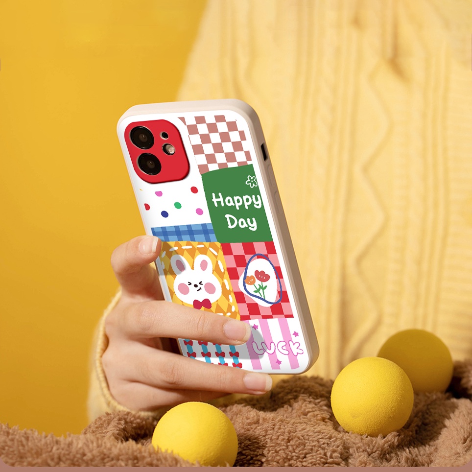 Ốp iphone - Ốp lưng iphone cạnh vuông viền camera Happy Rabbit dành cho ip 6 đến 14promax - G57