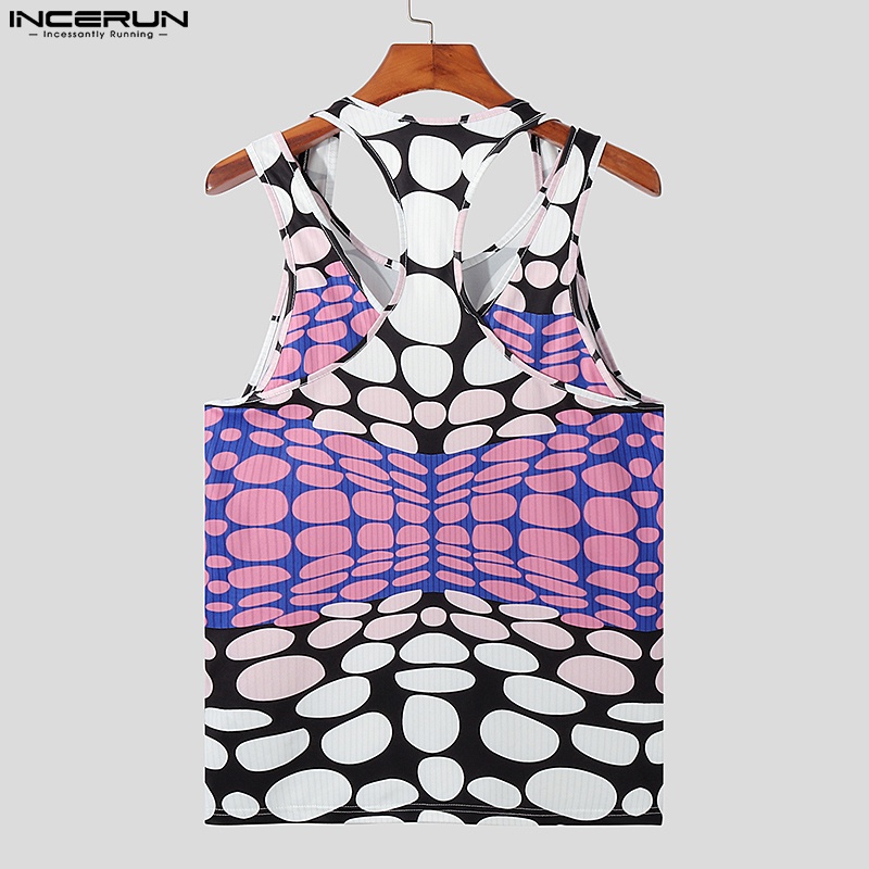 INCERUN Áo Thun Ba Lỗ Thể Thao Họa Tiết Chấm Bi Thời Trang Mùa Hè Cho Nam