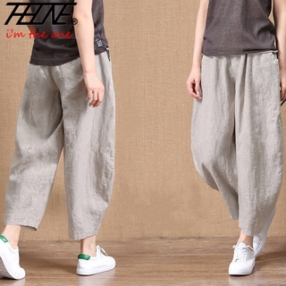 Quần Cotton Lanh Ống Rộng Phong Cách Hàn Quốc Dành Cho Nữ