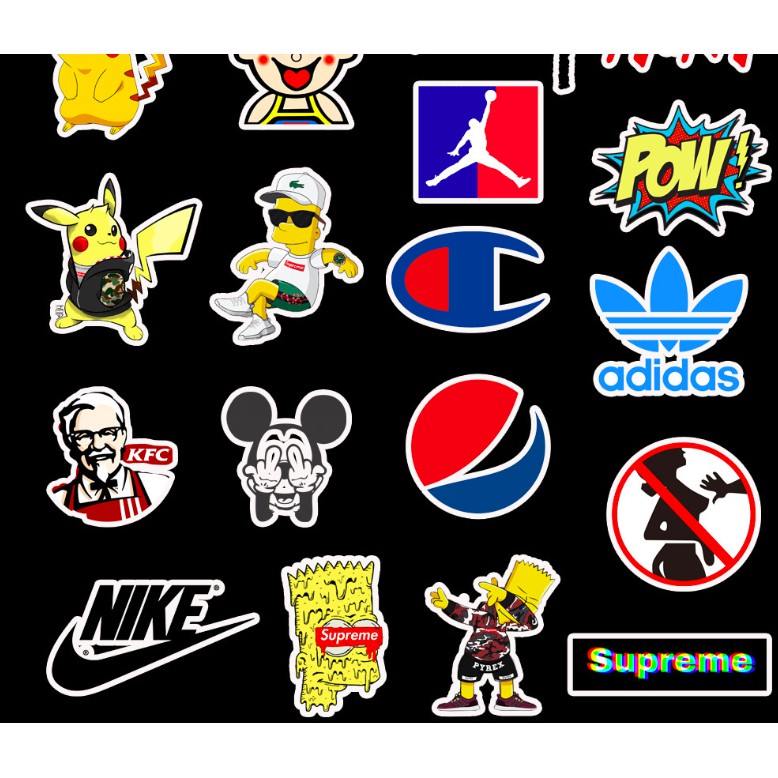 Set 50c stickers BRAND LOGOS VANS, CHAMPION, SUPREME dán máy tính laptop, vali, xe máy, mũ bảo hiểm