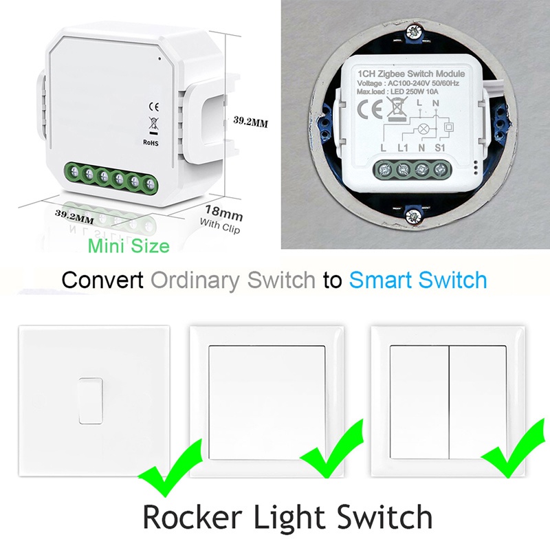 Mô-đun Công Tắc đèn Tuya Zigbee 3.0, Cầu Dao Tự Làm Thông Minh 1 2 3 4 Gang Hỗ Trợ điều Khiển 2 Chiều, Hoạt động Với Alexa Google Home.