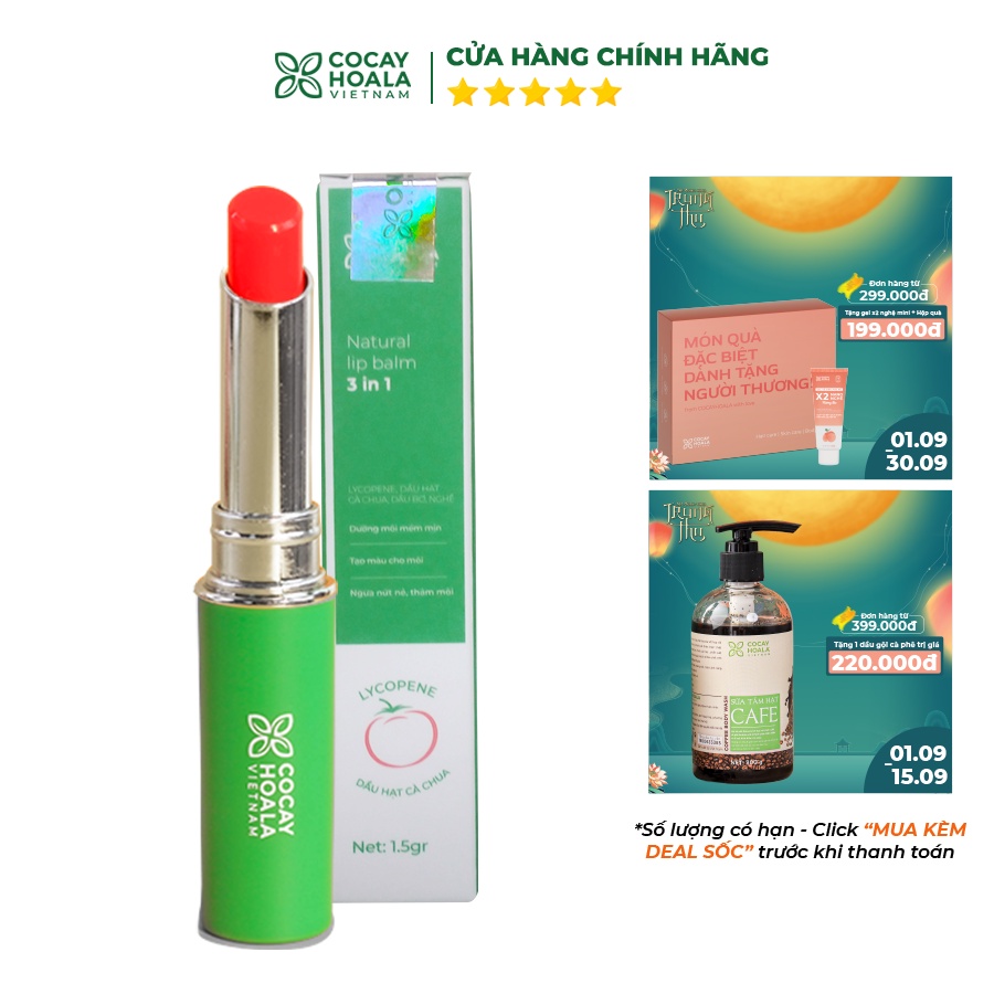 Son dưỡng cà chua hữu cơ 3M Cocayhoala - Dưỡng môi an toàn cho mẹ bầu, mẹ sau sinh 1.5g