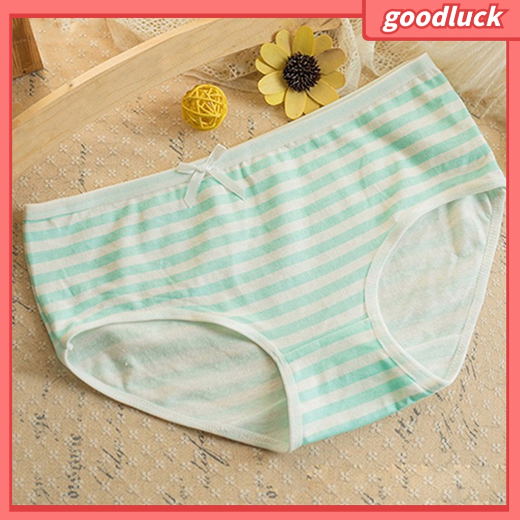 Quần Lót Cotton Kẻ Sọc Mềm Mại Đính Nơ Cho Nữ