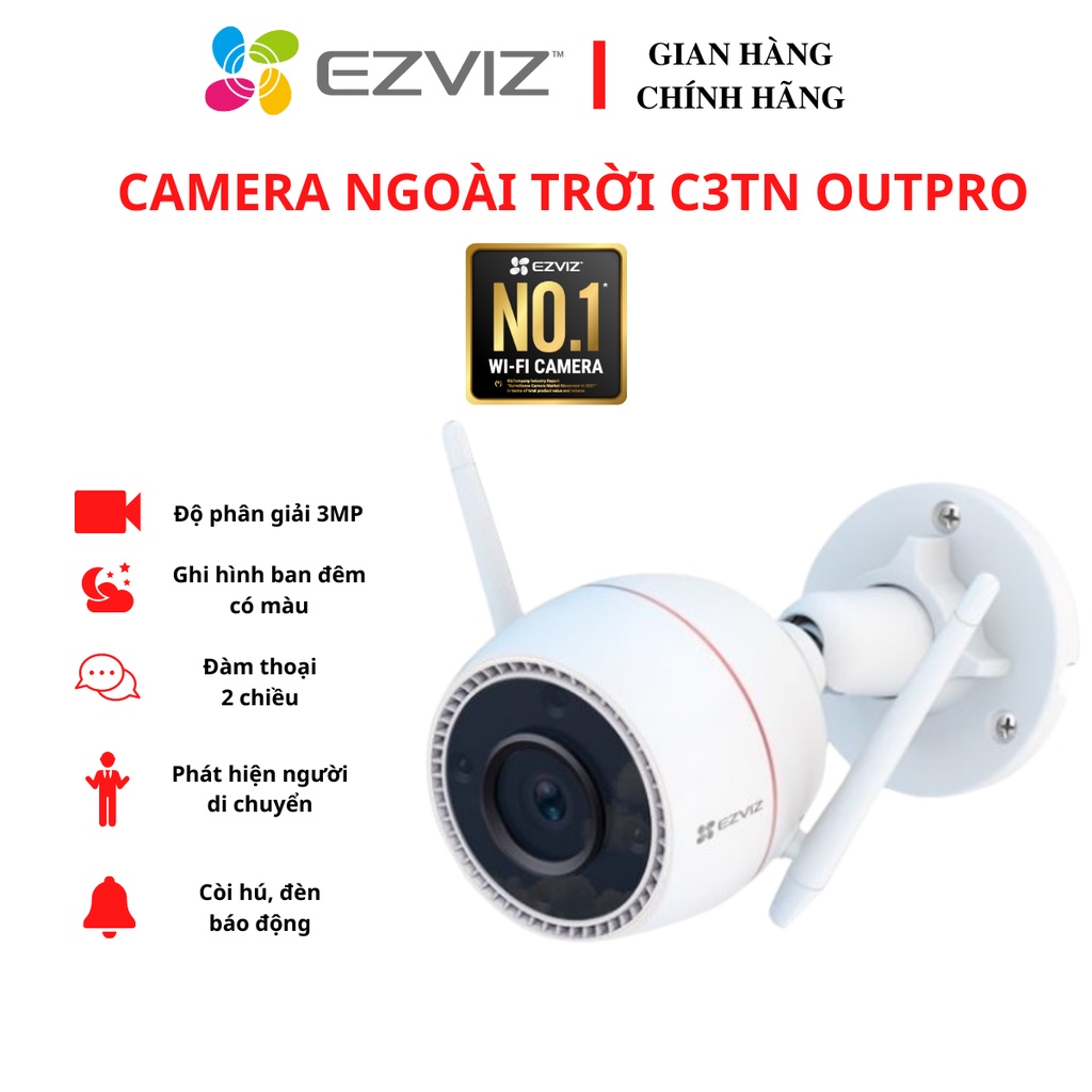 Camera WIFI ngoài trời cố định góc rộng, tích hợp còi hú đàm thoại 2 chiều EZVIZ C3TN OUTPRO 3MP hàng chính hãng