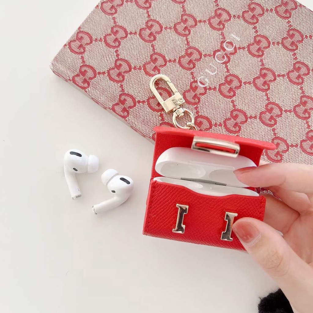 Vỏ Bảo Vệ Hộp Sạc Tai Nghe AirPods 1/2/3 Pro Bằng Da In Logo Hermes Sang Trọng Thời Trang