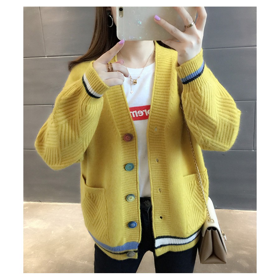 Áo khoác len nữ 2 túi phối màu trẻ trung A03 Hàng nhập Quảng Châu