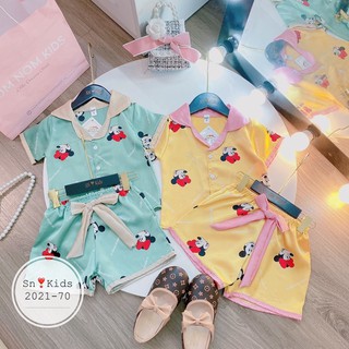 BỘ PIZAMA LỤA SATIN CỘC CHO BÉ GÁI