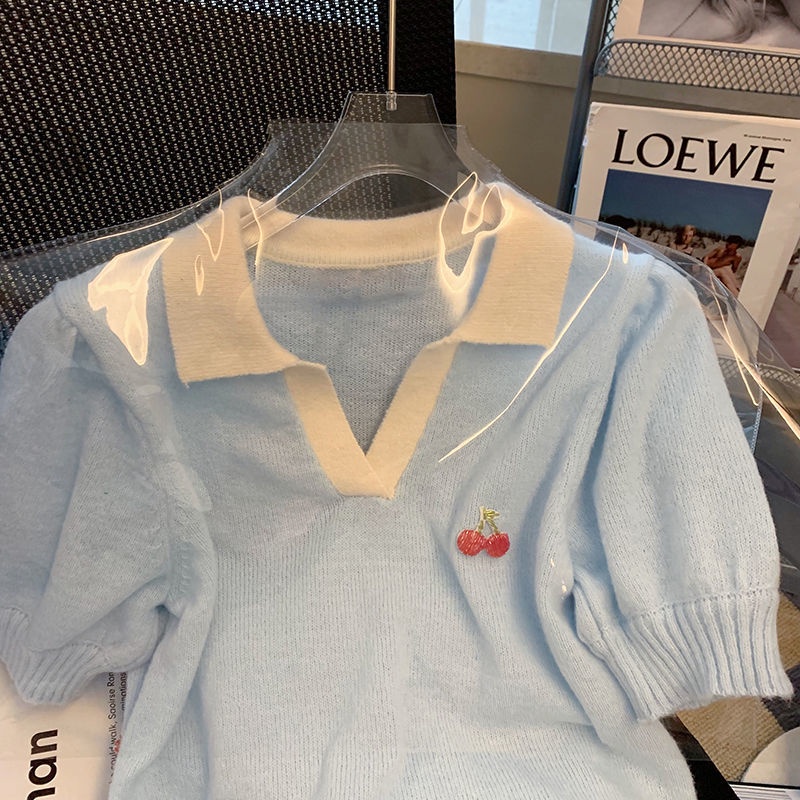 Áo Len Tay Ngắn Cổ Chữ v Thời Trang Mùa Hè Mới Dành Cho Nữ