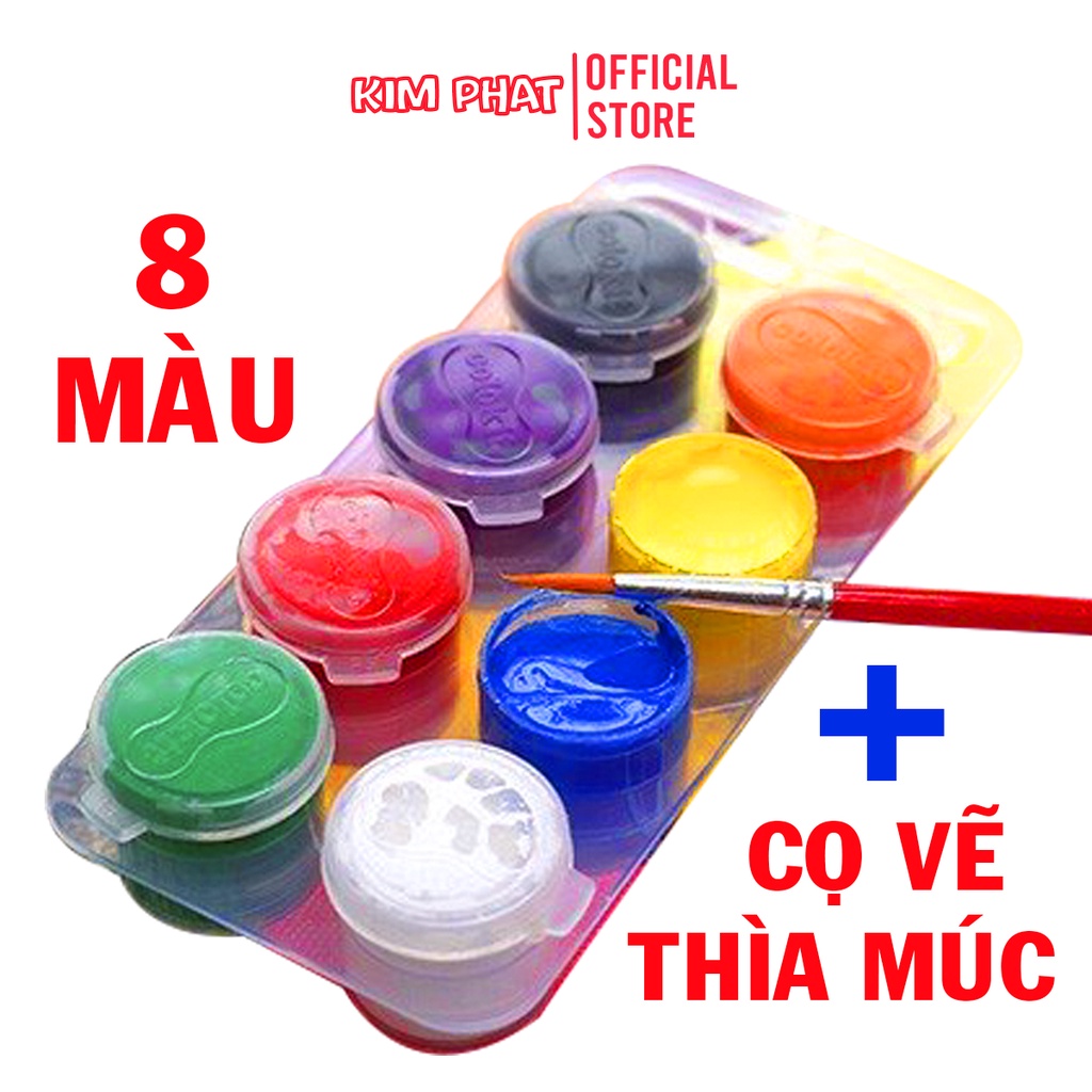 Màu nước Colokit Vỉ 8 màu kèm cọ vẽ, thìa múc nước WACO-C06