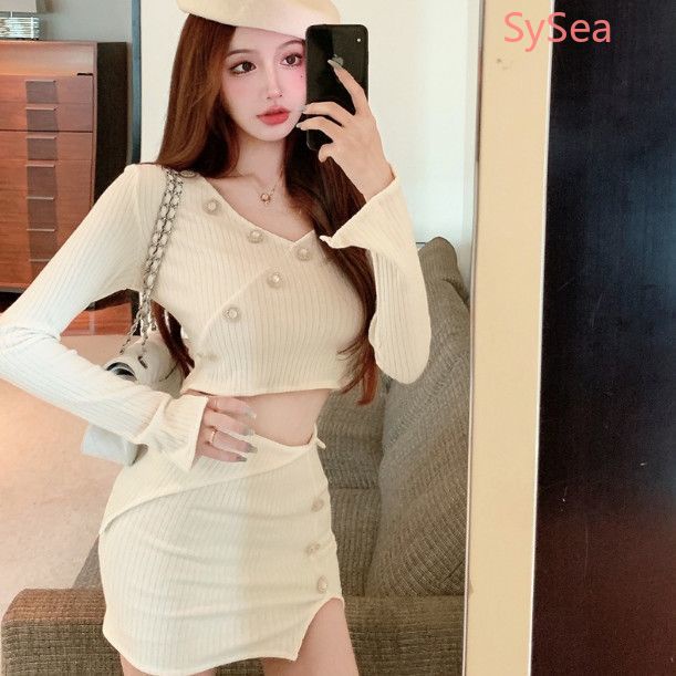 Bộ Áo Dệt Kim + Chân Váy Thời Trang Quyến Rũ Cho Nữ Mùa Thu