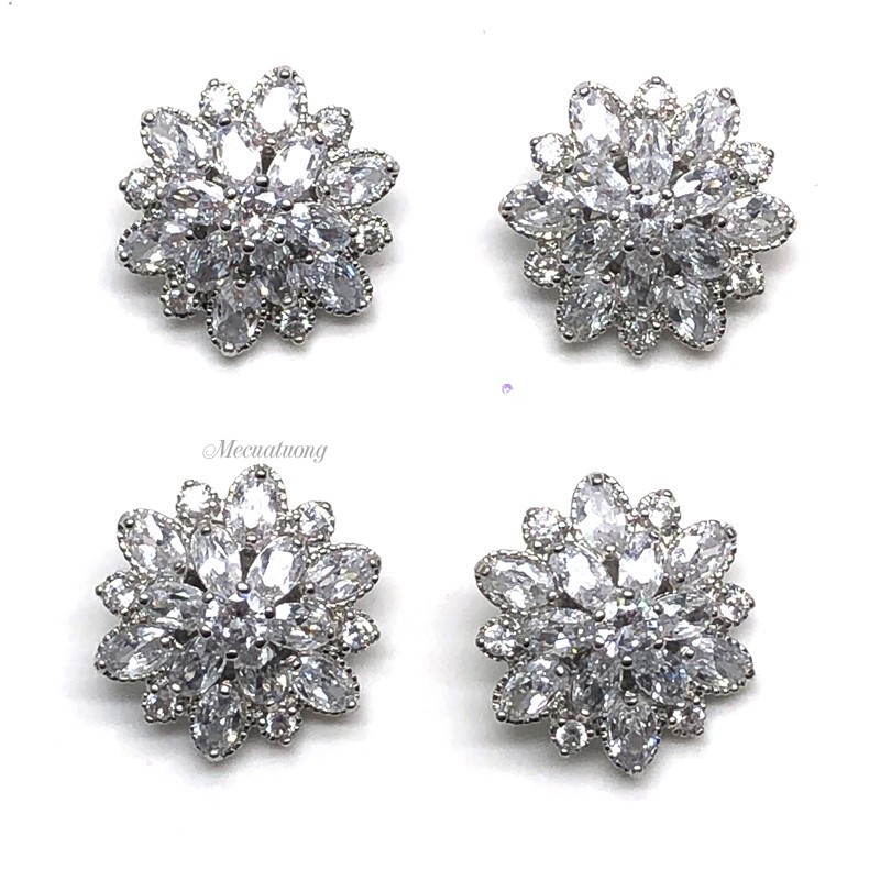 Khuy nút cúc cánh hoa 2 tầng bằng đồng đính đá zircon tinh tế size 19mm