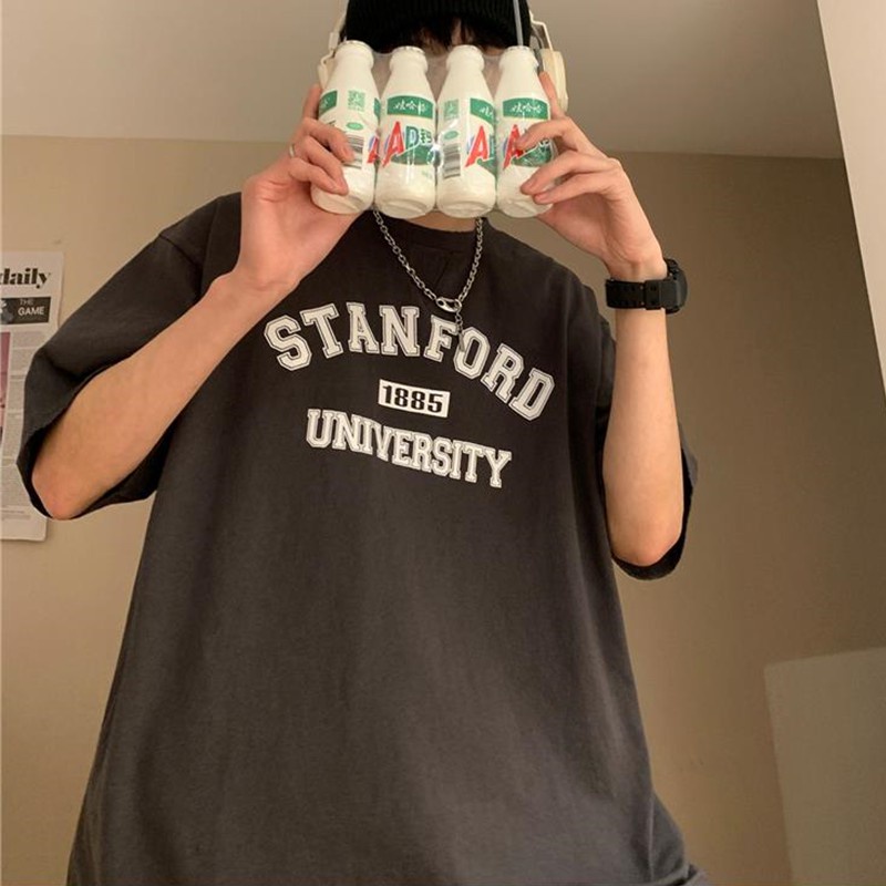 Áo thun nam nữ unisex tay lỡ STANFORD basic tee phông form rộng oversize 2 màu trắng và đen cotton dáng xuông
