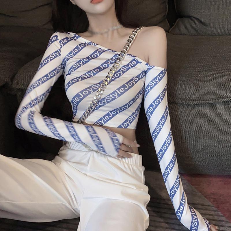 Áo Croptop Tay Dài Hoạ Tiết Chữ Phong Cách Hàn Quốc