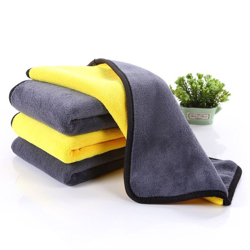 (Đủ Size) Khăn Lau Xe Ô Tô - Khăn Lau Đa Năng Microfiber 2 Mặt Vàng - Xám Siêu Thấm Cực Dày Không Đổ Lông Siêu Thấm