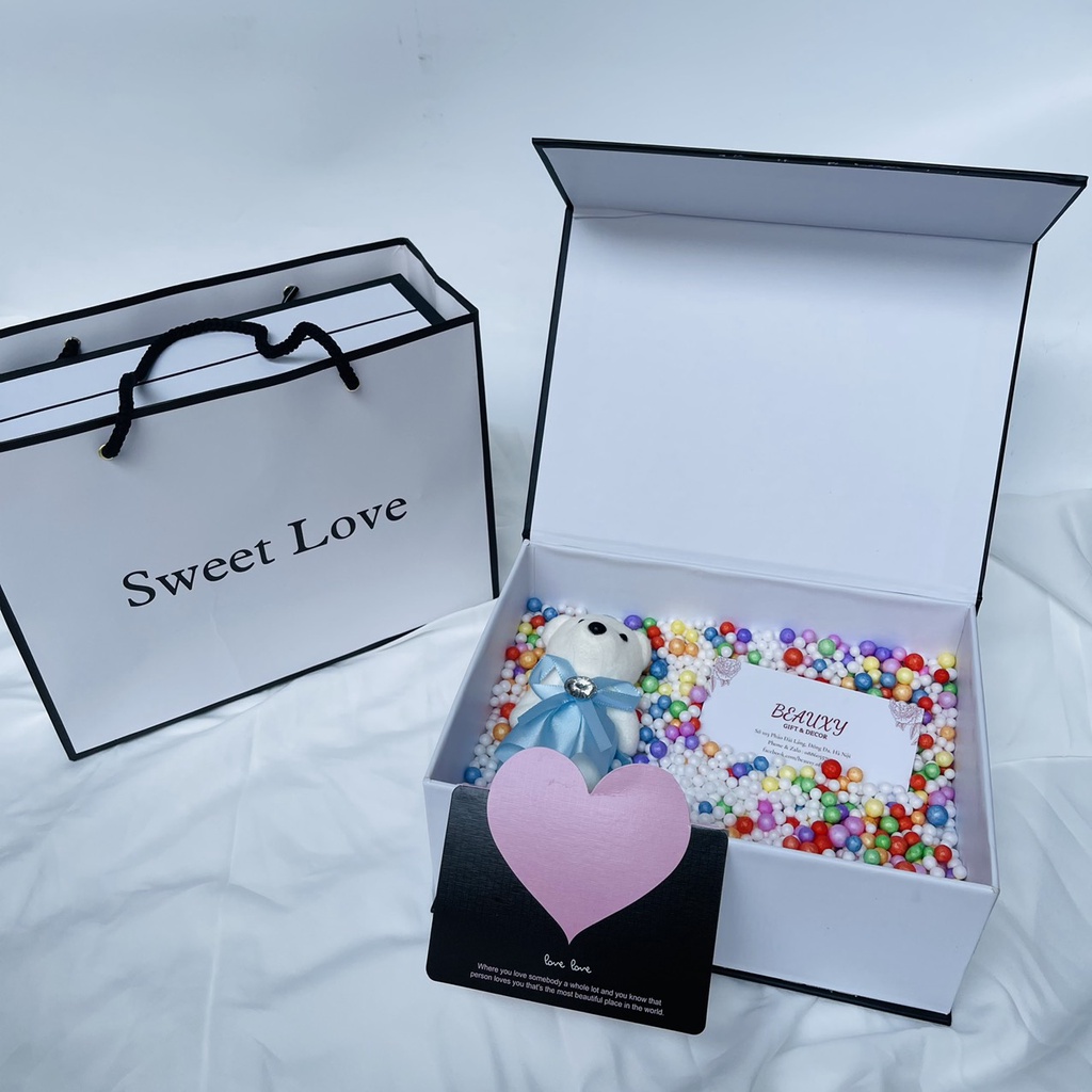 Combo Hộp Quà Sweetlove Kèm Hạt Xốp, Hoa Sáp, Hộp Quà Bất Ngờ Tặng Sinh Nhật