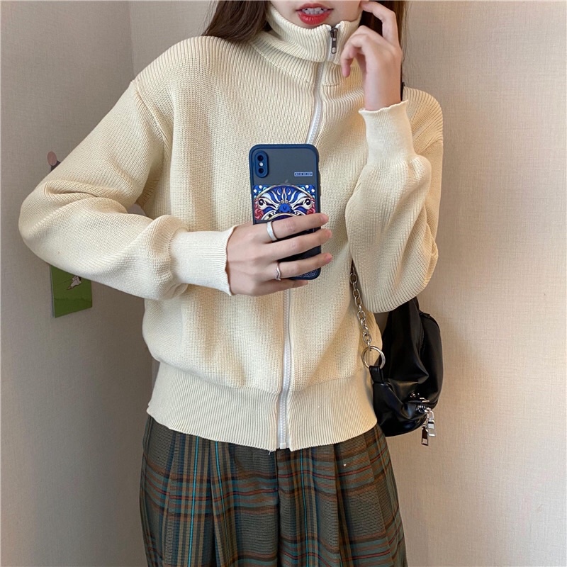 Áo khoác len quảng châu kéo khóa thời trang nữ thu đông