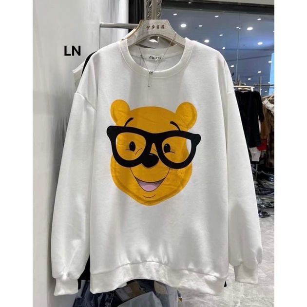 Áo nỉ bo cotton mặt gấu đeo kính LN12