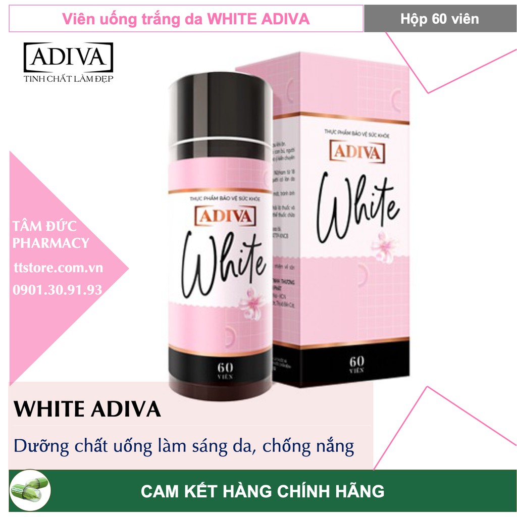 [COMBO 2 HỘP] WHITE ADIVA [Hộp 60 viên] - Dưỡng chất uống làm trắng da và chống nắng [collagen]