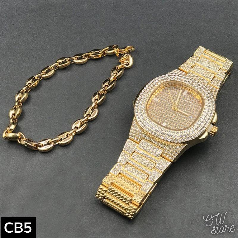 [TẶNG KÈM VÒNG] Đồng Hồ Đính Đá Cuban Nam Nữ Phong Cách Diamon Hiphop - CW | BigBuy360 - bigbuy360.vn