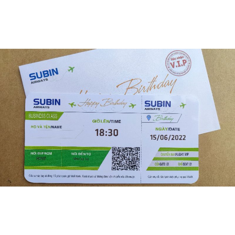 Thiệp sinh nhật kiểu vé máy bay no.02