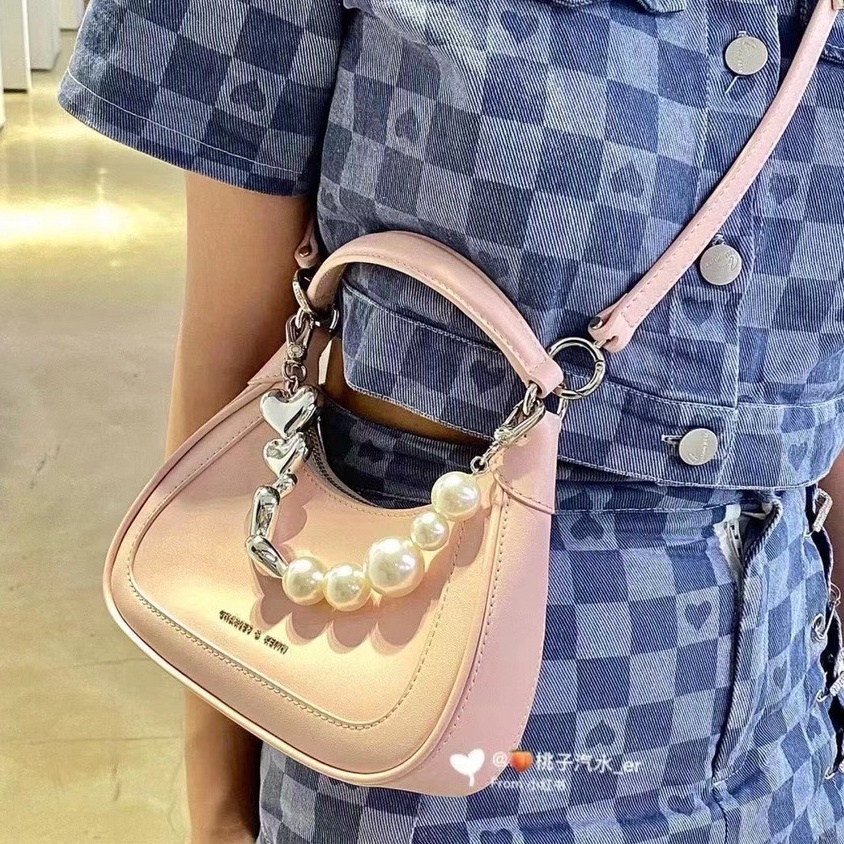 Túi Xách Nữ Phong Cách Mới SL6-80781922 Túi Đeo Chéo Da Bò Đính Ngọc Trai Hình Trái Tim Xinh Xắn Thời Trang Cho Nữ