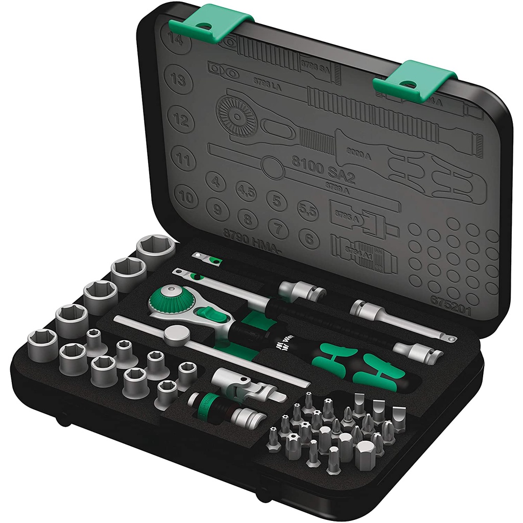 Bộ Tròng Cóc Wera 8100 SA 2 Zyklop Speed, ổ 1/4 ", hệ mét, 42 Chi Tiết - 05003533001 - ILICO