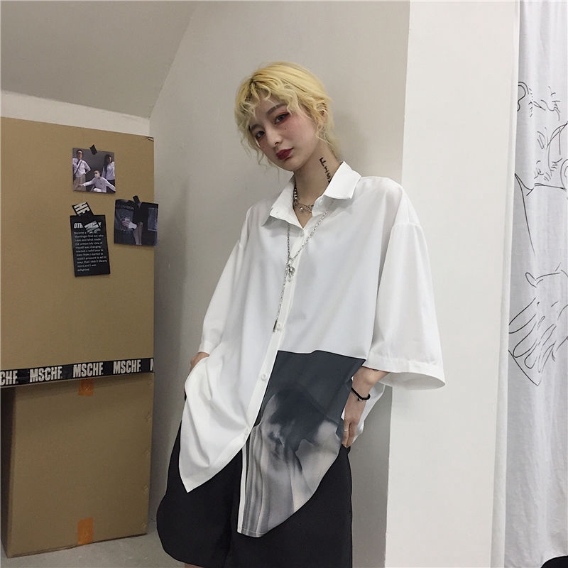 Áo sơ mi tay ngắn in hình đơn giản kiểu dáng thời trang 166049