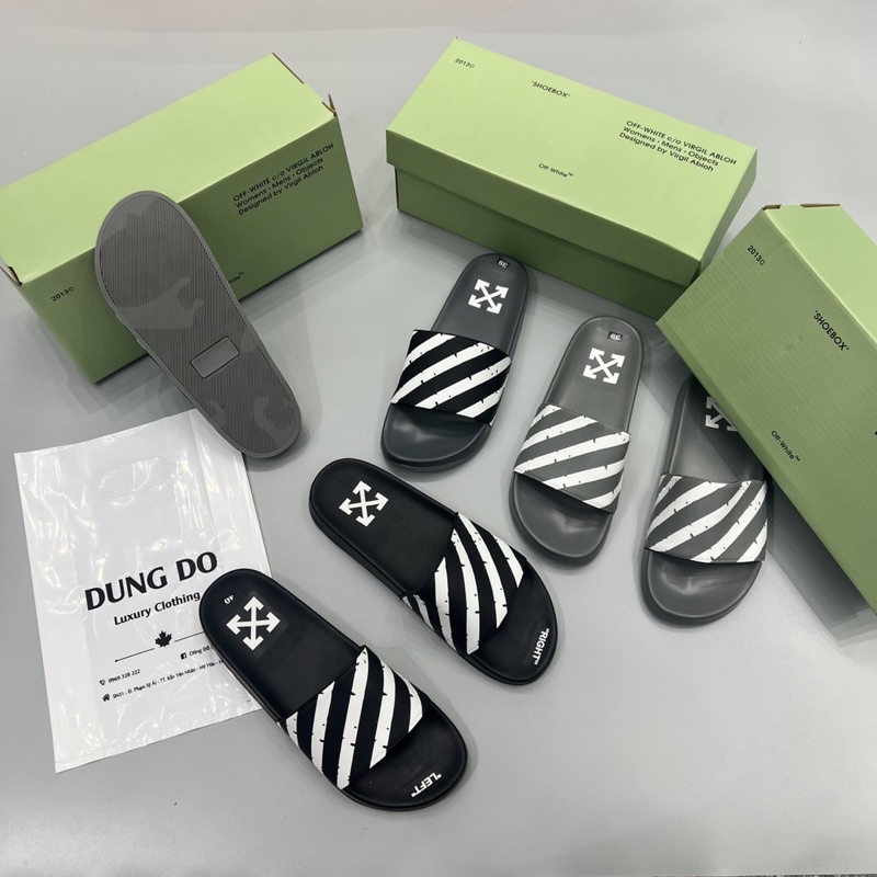 Dép Quai Ngang Da Off-White Sọc Trắng - Dép Lê Nam Nữ Hot Trend Hàng Đẹp Dl159-Dl90