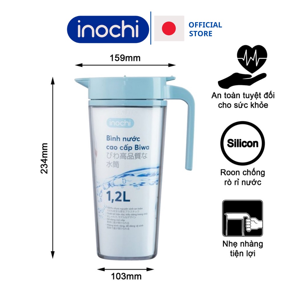 Bình đựng nước 1.6L Biwa inochi An toàn cho sức khoẻ với khả năng kháng khuẩn