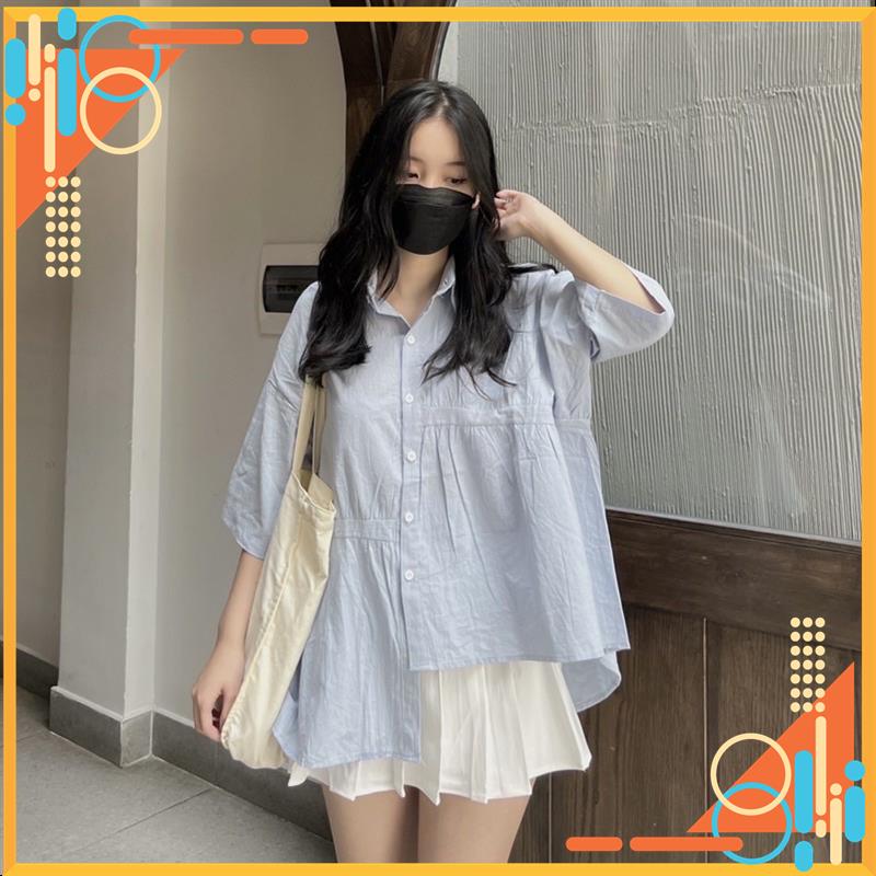 Áo sơ mi lệch tà sơ mi cộc tay tiểu thư sơ mi tay ngắn MSP34695