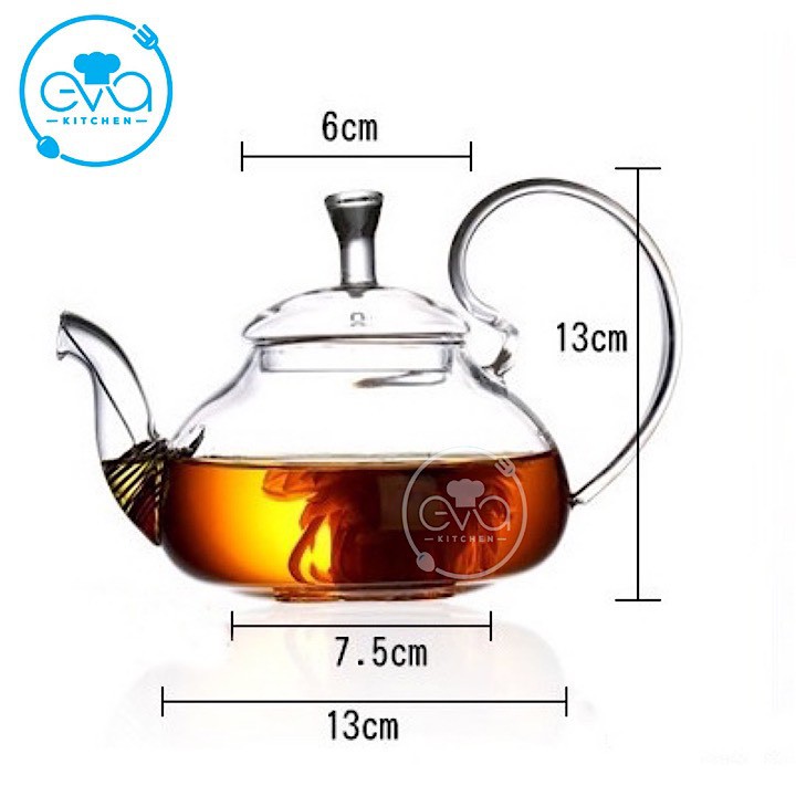 Ấm Pha Trà Thuỷ Tinh Chịu Nhiệt Quai Cong Kèm Lõi Lọc Lò Xo 550 Ml