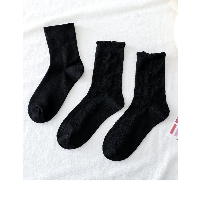 Vớ nữ cute Nivamo tất nữ cao cổ màu đen họa tiết ren bèo hàn quốc ấm áp TN137