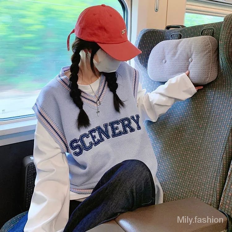 Áo Ba Lỗ Dáng Rộng In Chữ Phong Cách Hàn Quốc Thời Trang Mùa Thu Mới 2021