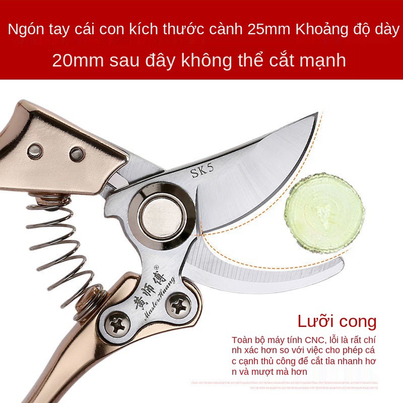 Kéo cắt cành làm vườn bằng thép không gỉ SK5 nhập khẩu tỉa hoa, cây ăn quả dày và tiết kiệm công lao động