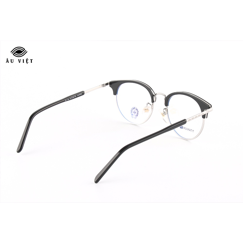 Gọng kính CH-1918 kim loại titanium dáng tròn nam nữ màu bạc Full box