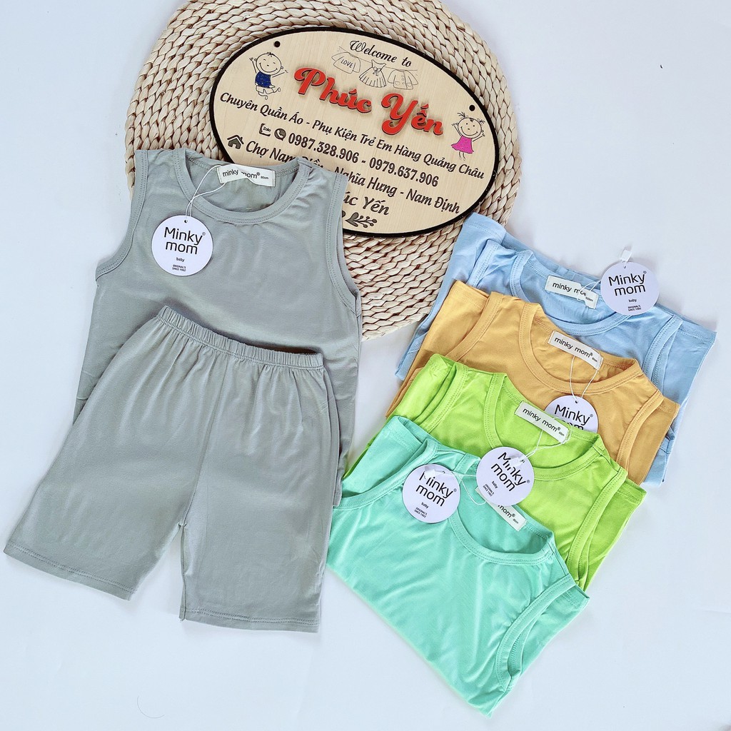 Sale !!! Bộ Ba Lỗ Minky Màu Trơn Thun Lạnh Cho Bé (6-18kg)