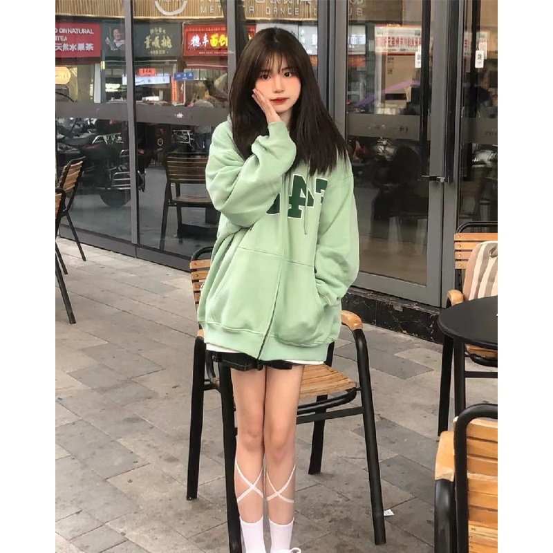 ZHELIHANGFEI Áo Hoodie Dáng Rộng In Chữ Phong Cách Mỹ Thời Trang