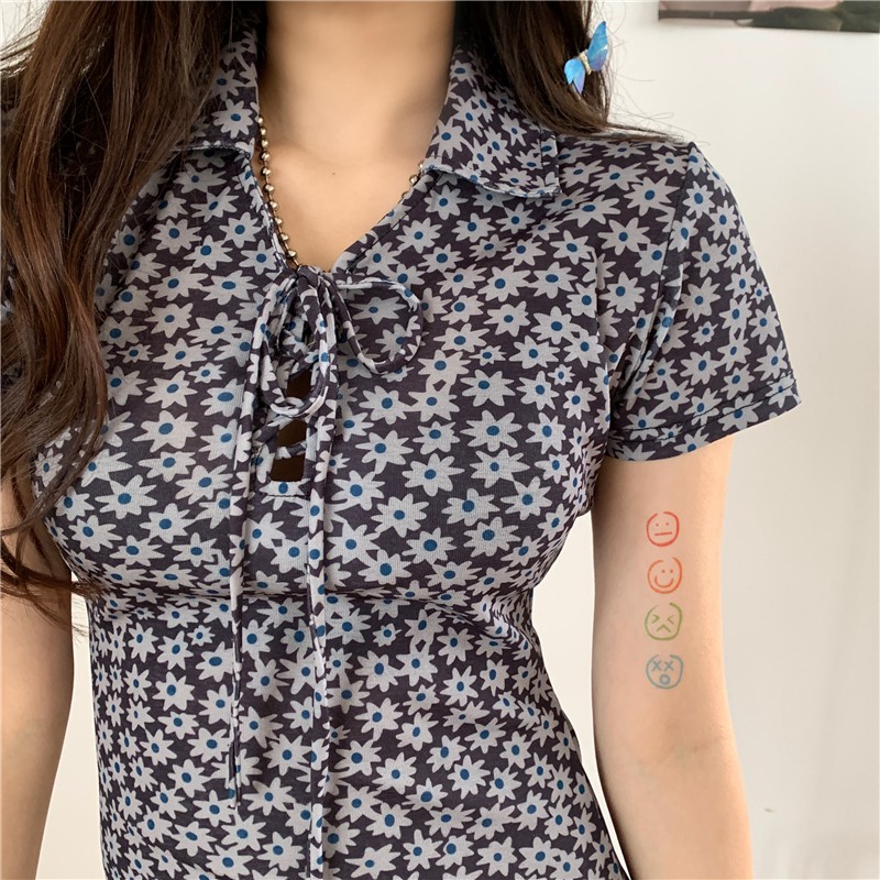 Đầm Tay Ngắn Họa Tiết Hoa Cúc Phong Cách Retro Pháp | BigBuy360 - bigbuy360.vn