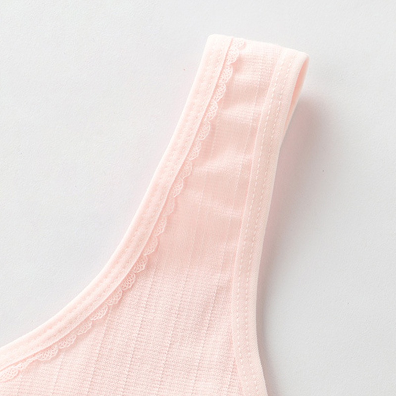 Áo Lót Thể Thao Hai Lớp Không Gọng Phối Ren Màu Trơn Họa Tiết Dâu Tây Dễ Thương Cho Tuổi Teen