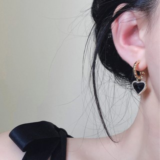 Bông Tai Hình Trái Tim Màu Đen Đính Đá Zircon Phong Cách Âu Mỹ Thời Trang Cho Nữ