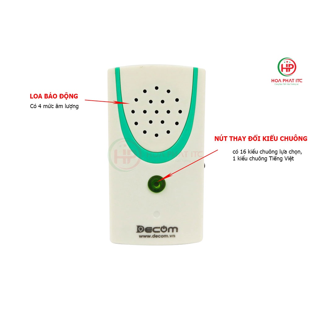 Chuông báo khách Tiếng Việt Decom DC1106-2TV không dây 16 kiểu chuông