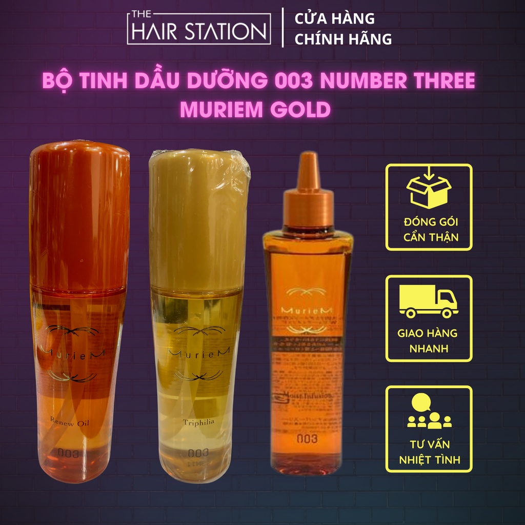 Bộ tinh dầu dưỡng 003 Number Three MurieM Gold duy trì độ ẩm ngăn ngừa hư tổn nuôi dưỡng da đầu khỏe mạnh giúp tóc mềm m