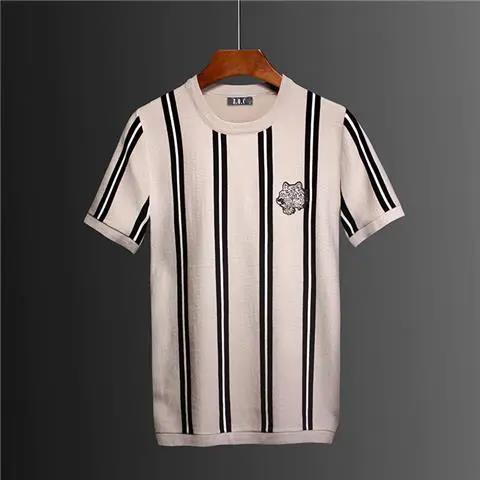 Áo Thun Dệt Kim Tay Ngắn Cổ Tròn Họa Tiết Kẻ Sọc Thời Trang Cho Nam