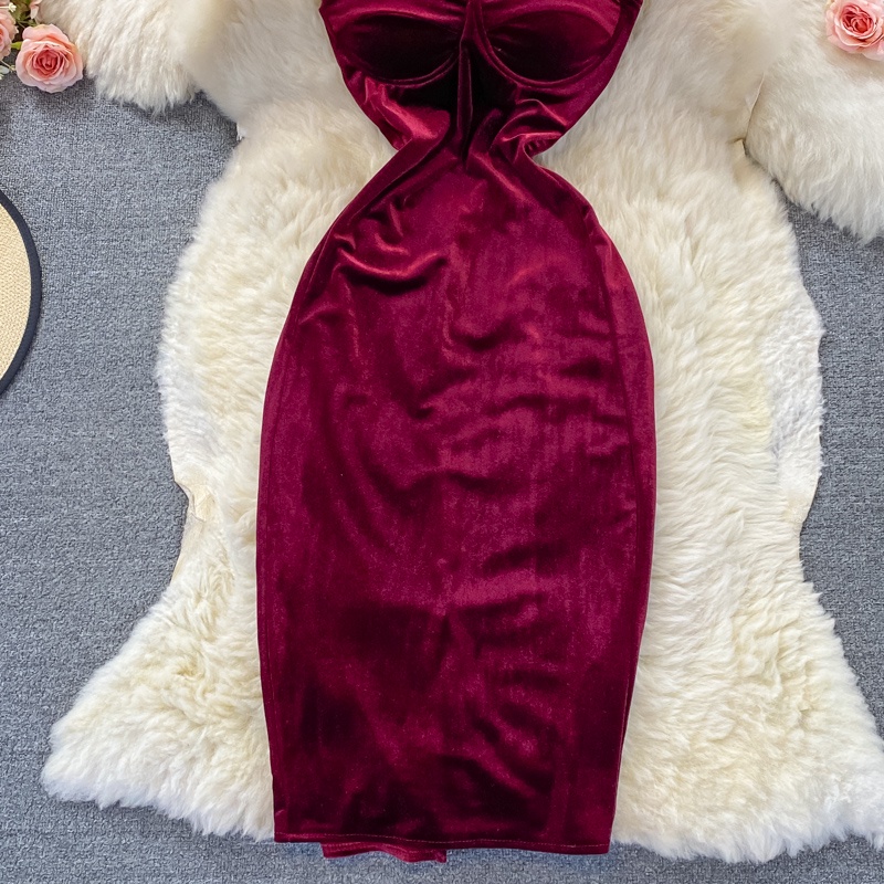 🌸Hàng Order🌸  Váy Đầm 2 Dây Nhung Cúp Ngực Dáng Dài Sẻ Tà Sexy Nữ Tính🌸Hàng Quảng Châu